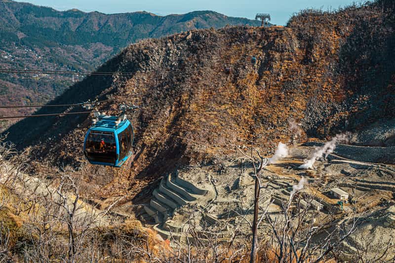 Seilbahn über den Owakudani Vulkankrater